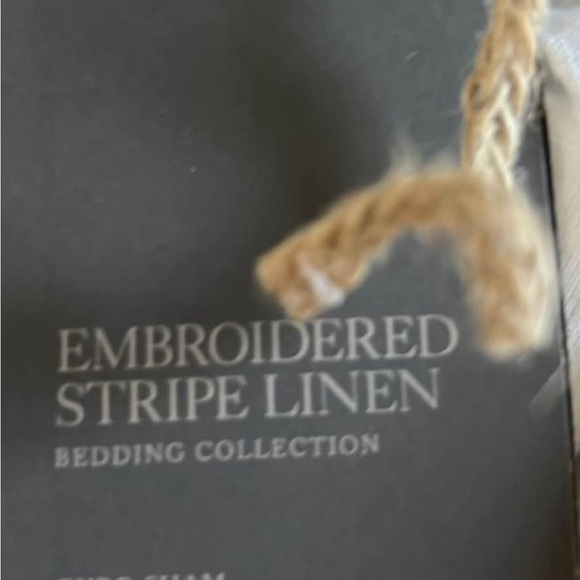 White with grey embroidered stripe linen euro shams. NWT Euro: 26"W x 26"L - Picture 2 of 4